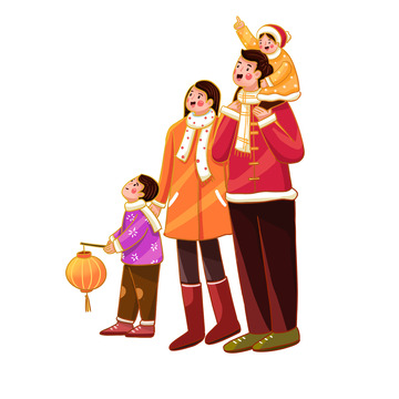 一家人元宵节看灯展