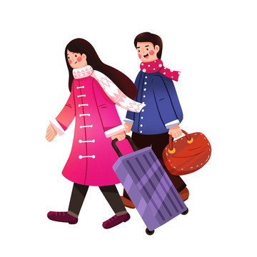 春运回家男女元素插画