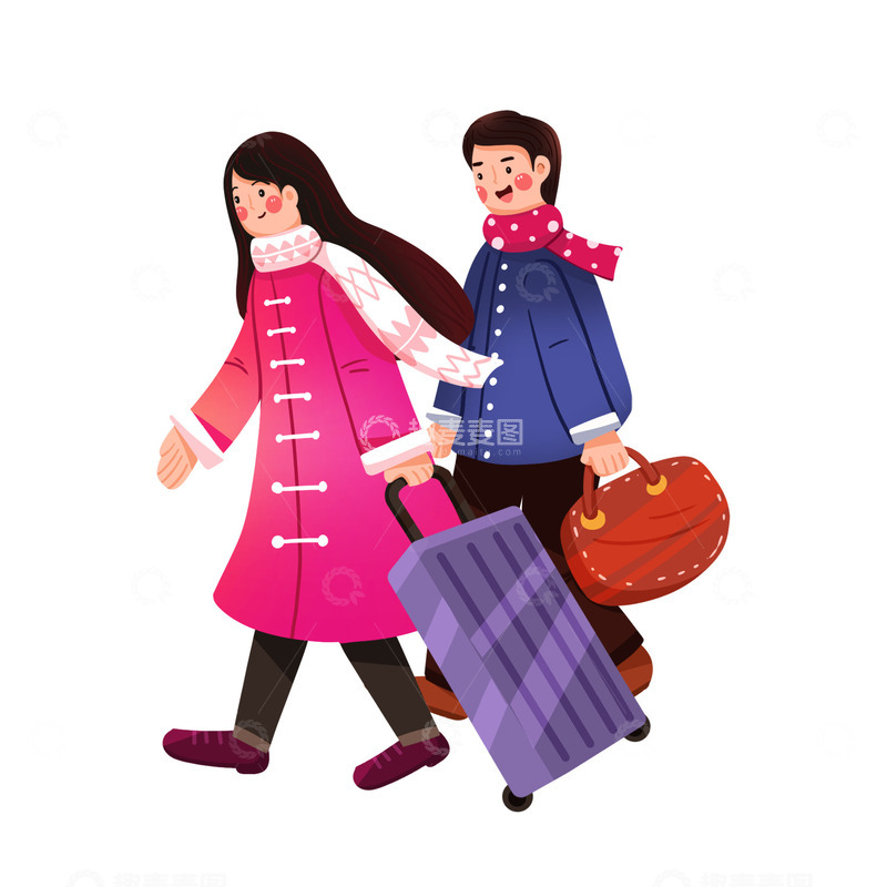 春运回家男女元素插画