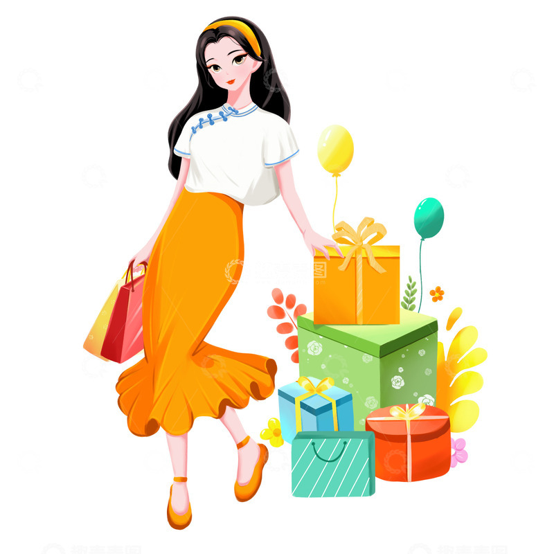 源文件下载【趣麦麦图】女神节购物人物