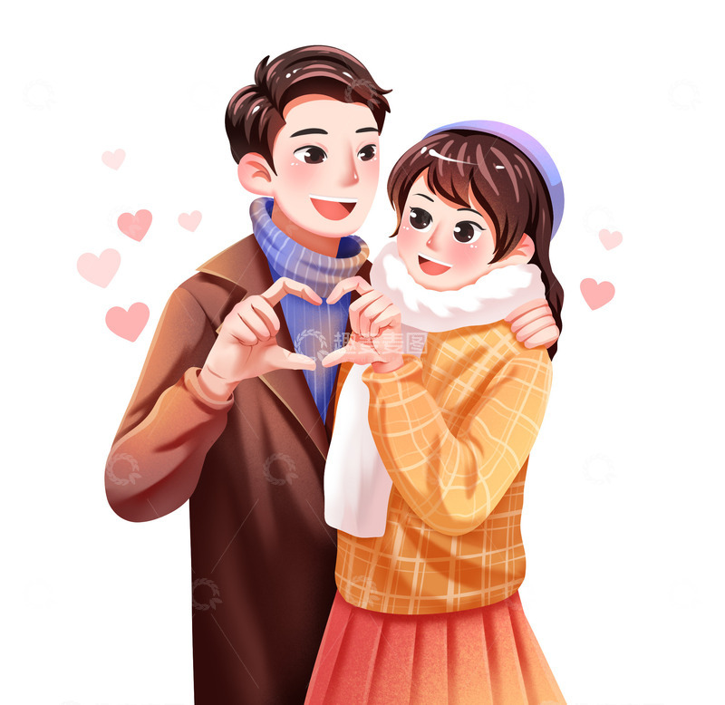 源文件下载【趣麦麦图】情人节情侣比心卡通元素
