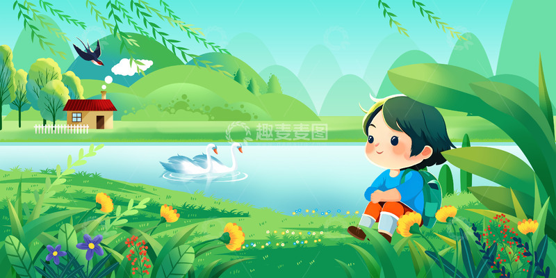 源文件下载【趣麦麦图】春天里的小男孩