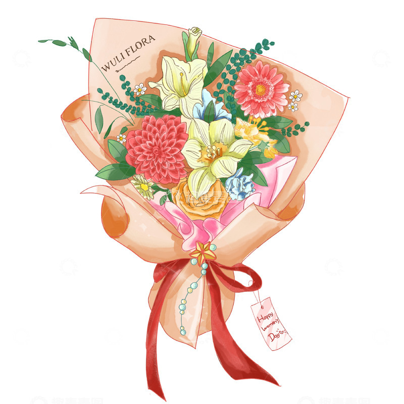 源文件下载【趣麦麦图】女王节花束-百合玫瑰霸王花