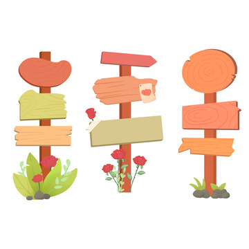 卡通花草木质指示牌