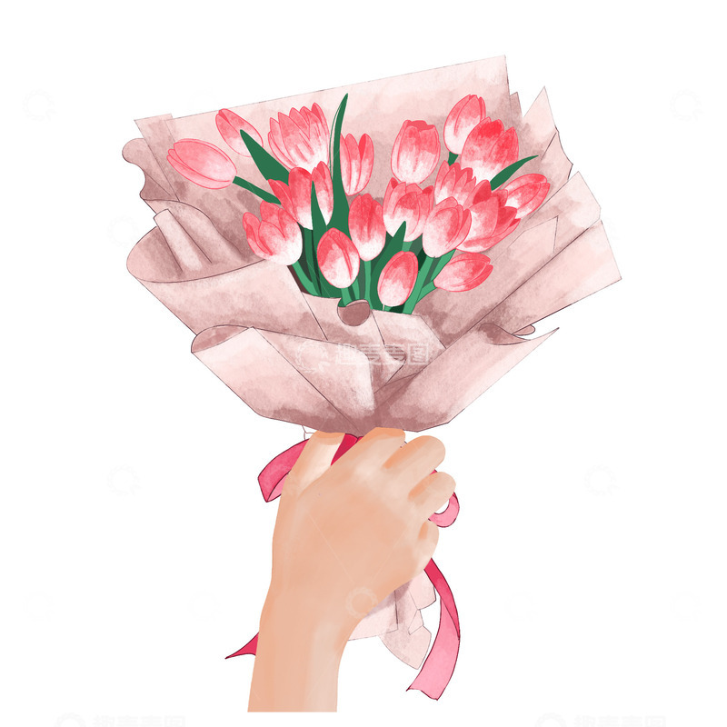 源文件下载【趣麦麦图】女神节花束手鲜花女王节妇女节手绘