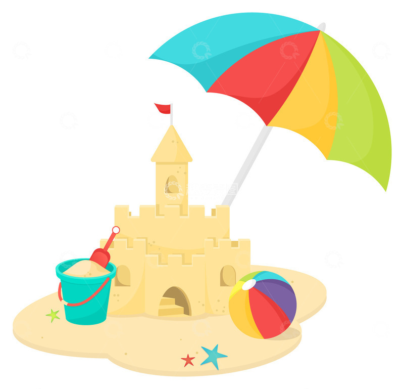 源文件下载【趣麦麦图】度假沙滩沙堆城堡