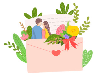 情书信封情侣爱情花草