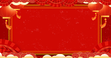 红色喜庆中国风灯笼新年春节祥云展板背景