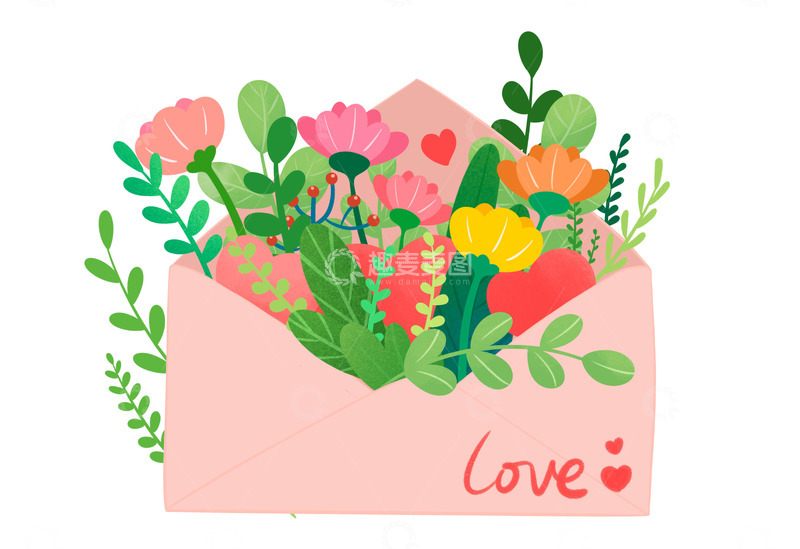 源文件下载【趣麦麦图】爱情信封爱心花草情人节