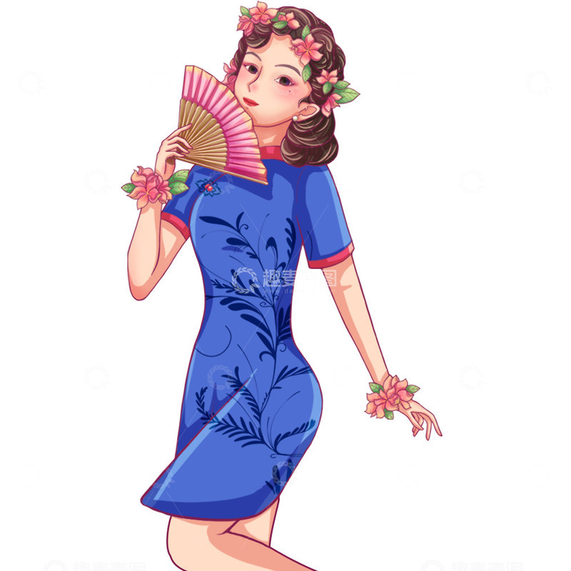 源文件下载【趣麦麦图】女神节复古女孩手绘