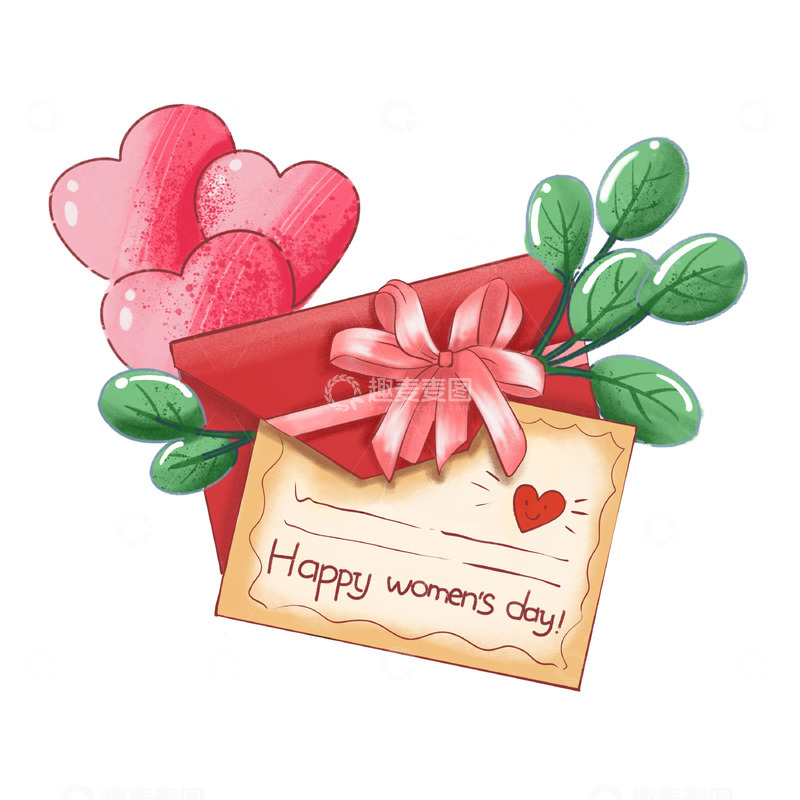 源文件下载【趣麦麦图】女神节信封-爱心蝴蝶结信封女神快乐！
