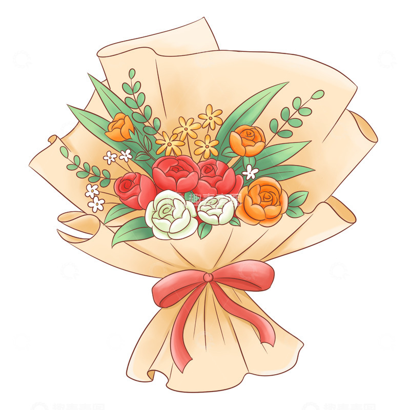 源文件下载【趣麦麦图】妇女节女神节玫瑰花束插画元素