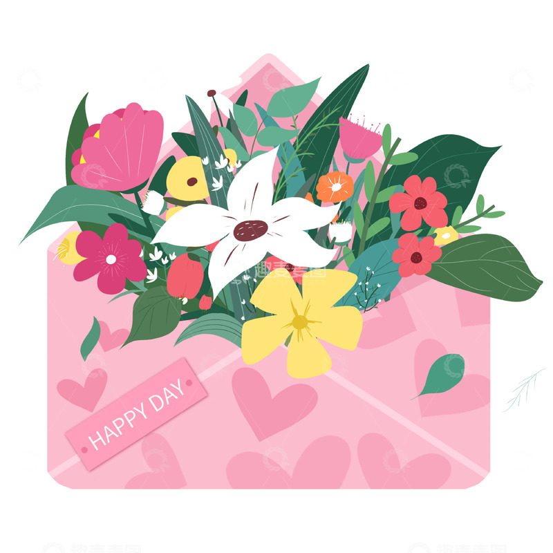 源文件下载【趣麦麦图】手绘女神节信封花束