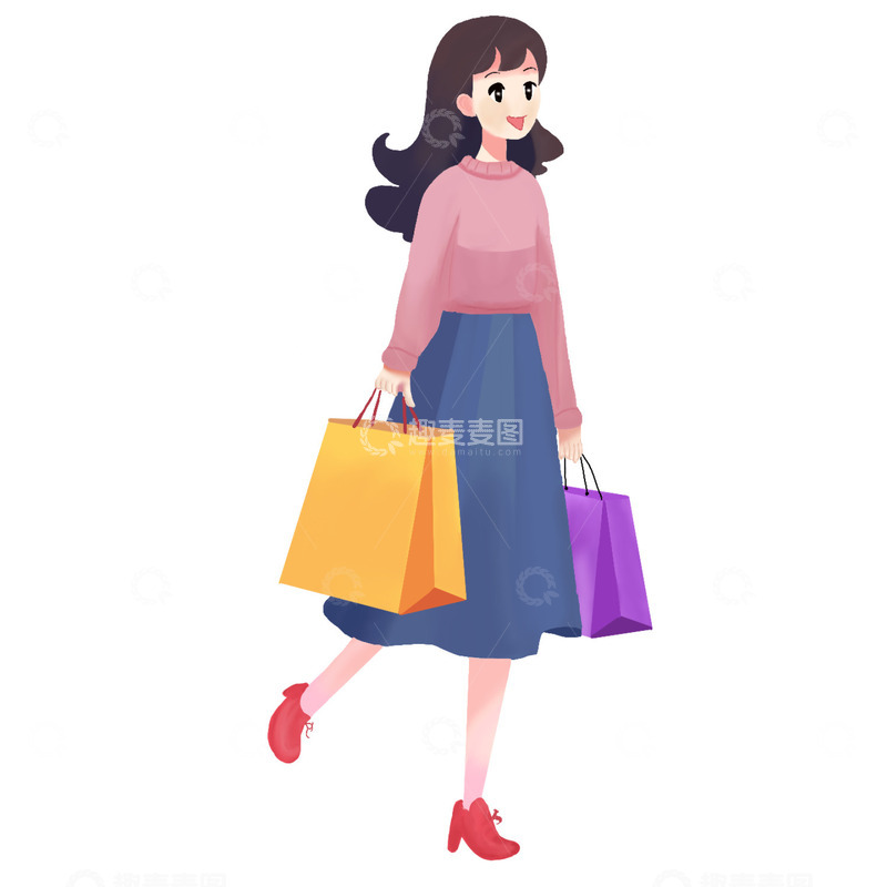 源文件下载【趣麦麦图】女神节女王节妇女节购物手绘卡通简约人物