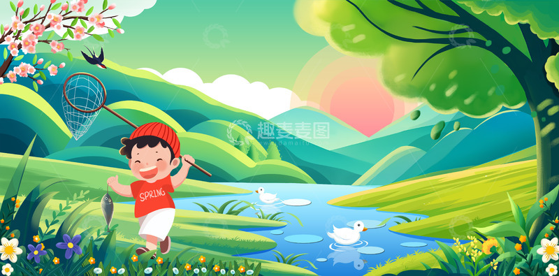 源文件下载【趣麦麦图】春天里的男孩