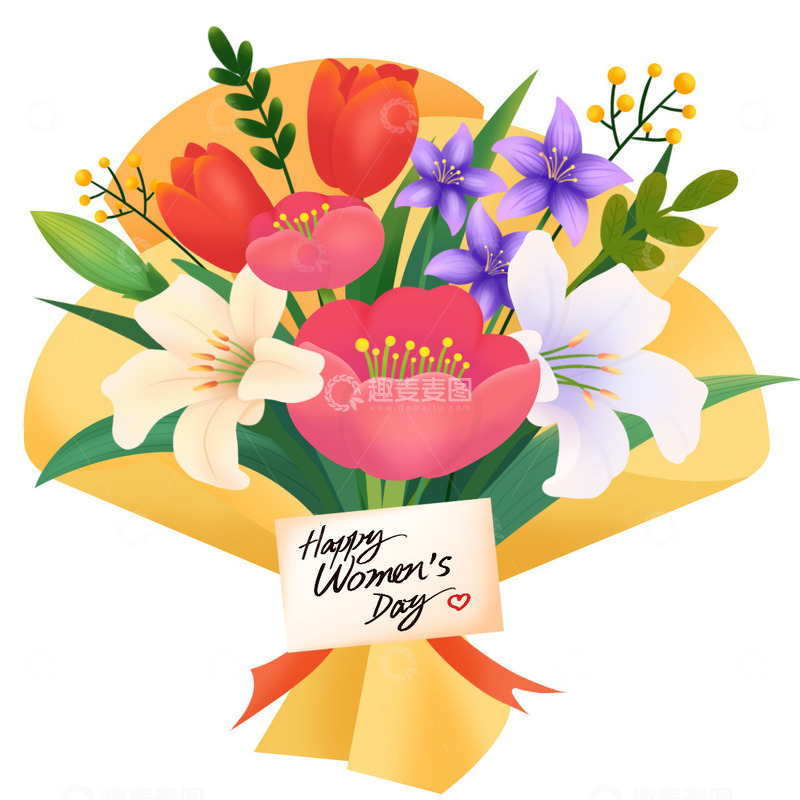 源文件下载【趣麦麦图】女神节鲜花元素