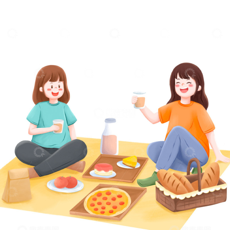 源文件下载【趣麦麦图】春季春游户外露营聚餐人物插画