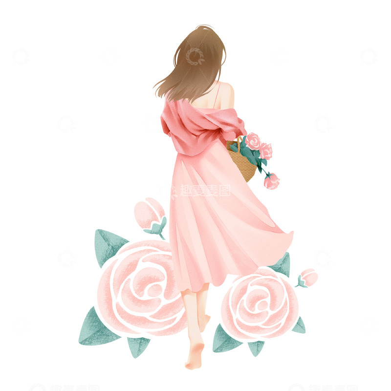 源文件下载【趣麦麦图】女神节妇女节三八节收手绘女性花卉素材