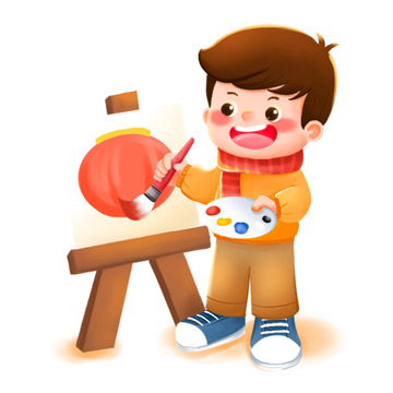 画画中的可爱男孩插画元素