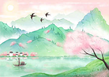 春天远山景色简约背景