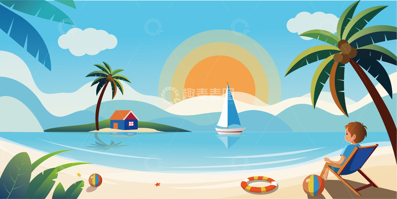 源文件下载【趣麦麦图】夏天沙滩里的男孩