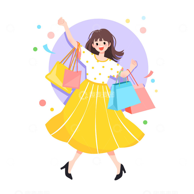 源文件下载【趣麦麦图】举起手的开心购物女性