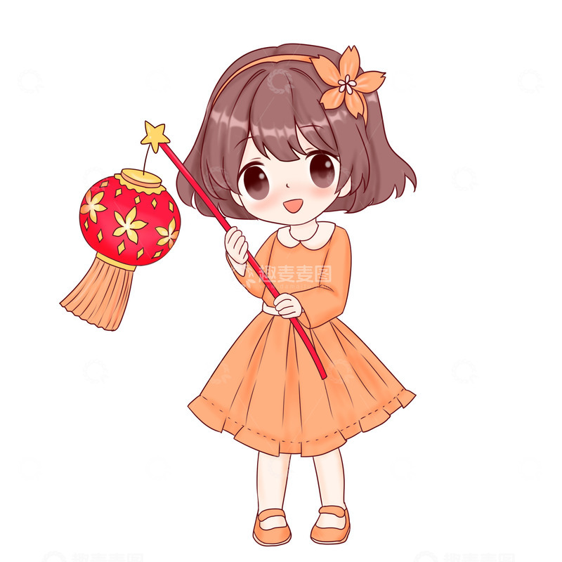 源文件下载【趣麦麦图】新年元宵节日人物手提灯笼