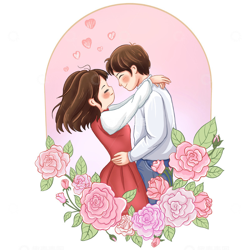 源文件下载【趣麦麦图】情人节情侣相拥玫瑰花爱心