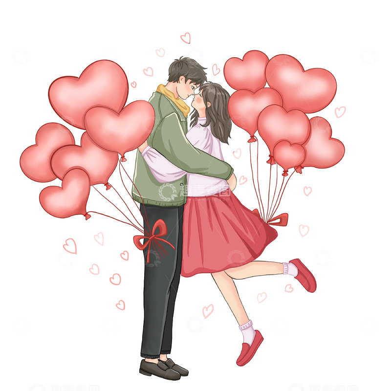 源文件下载【趣麦麦图】情人节情侣相拥爱心气球