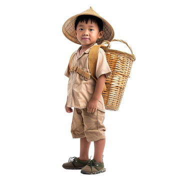 背着背篓的小男孩