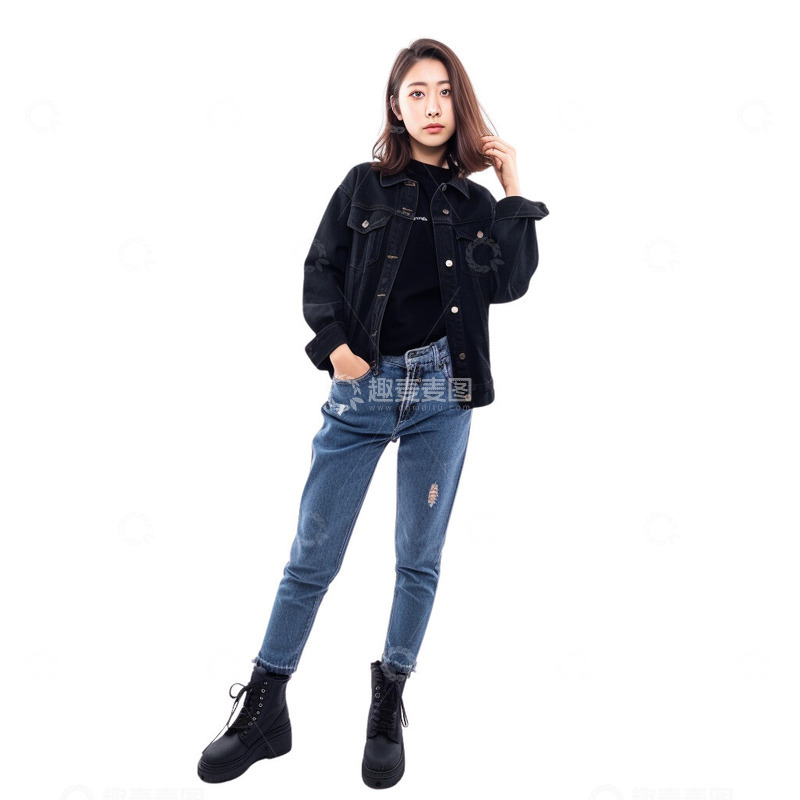 高清大图下载【趣麦麦图】穿着牛仔衣牛仔裤牛仔服装的时尚女孩模特