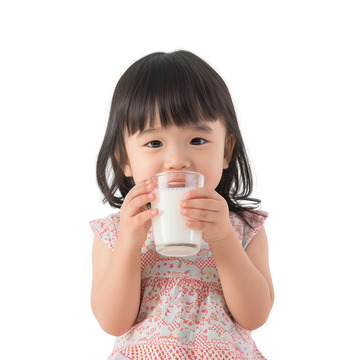 喝牛奶的小女孩