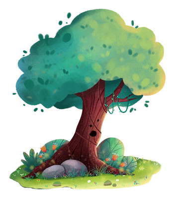 大树草丛花朵元素