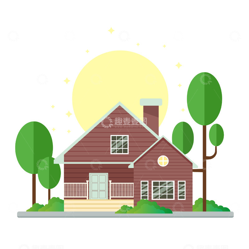 源文件下载【趣麦麦图】矢量扁平化别墅建筑2