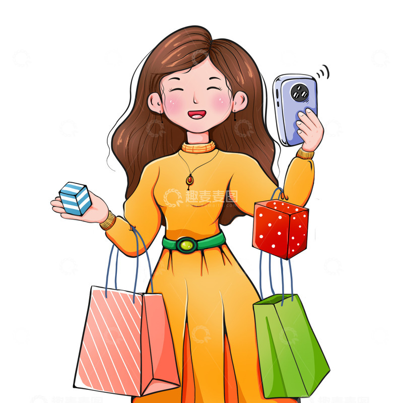 源文件下载【趣麦麦图】女生节购物礼盒女王节妇女节手机