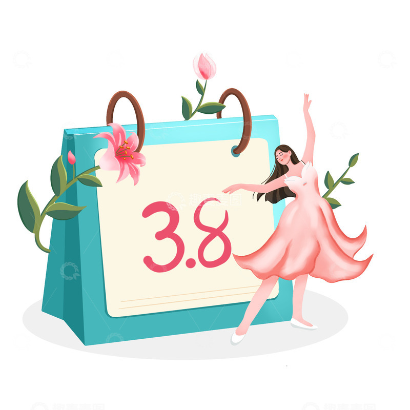 源文件下载【趣麦麦图】女神节日历女王节妇女节台历手绘