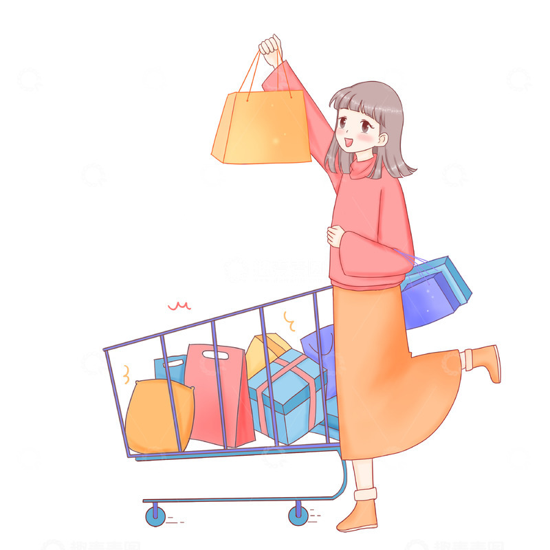 源文件下载【趣麦麦图】女神节购物狂欢人物