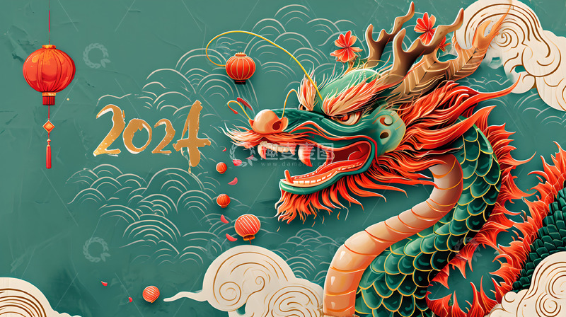 高清大图下载【趣麦麦图】中国龙2024背景春节元宵节