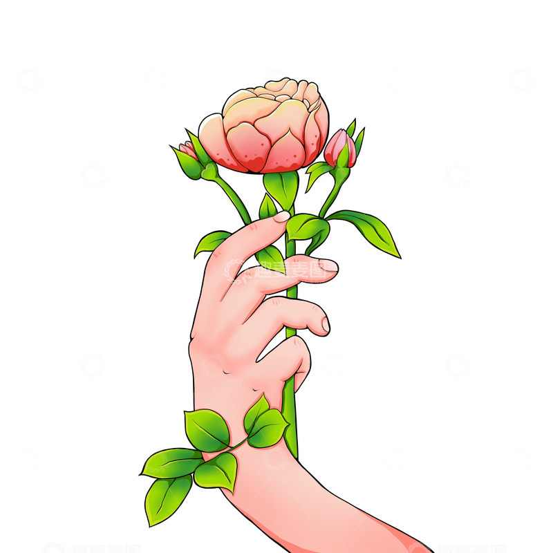 源文件下载【趣麦麦图】女神节手持花束花朵鲜花妇女节女王节