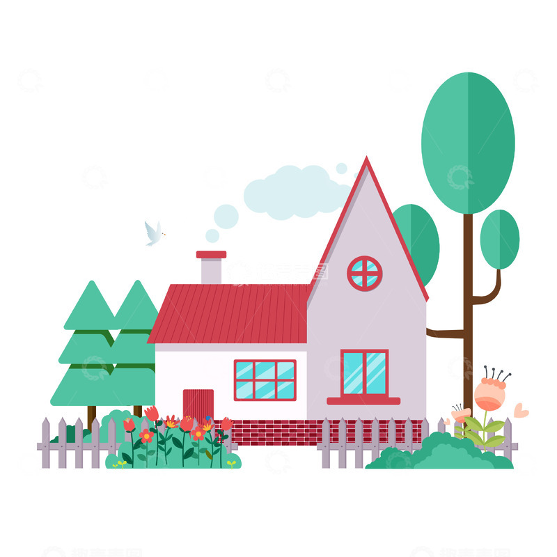 源文件下载【趣麦麦图】矢量扁平化别墅建筑