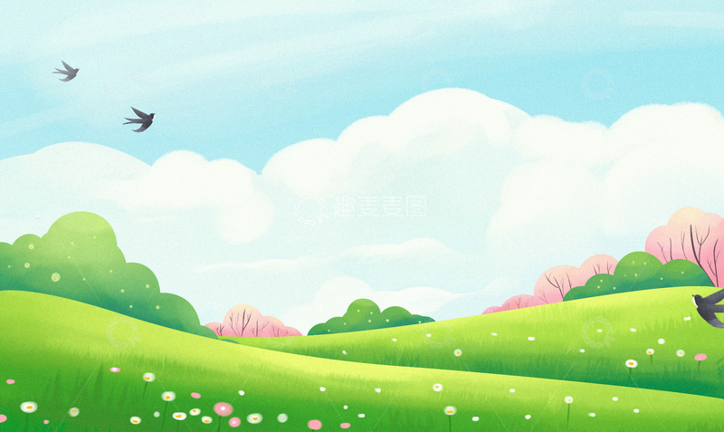 春天蓝天草地小清新简约踏青春游海报背景