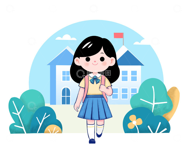 源文件下载【趣麦麦图】学生背着书包去上学