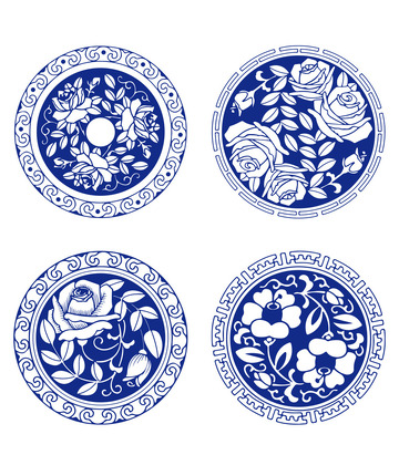 中国传统刺绣装饰古典青花瓷花纹素材