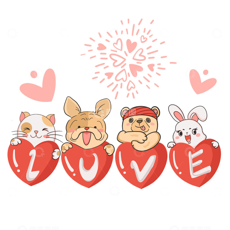 源文件下载【趣麦麦图】情人节LOVE爱心卡通动物