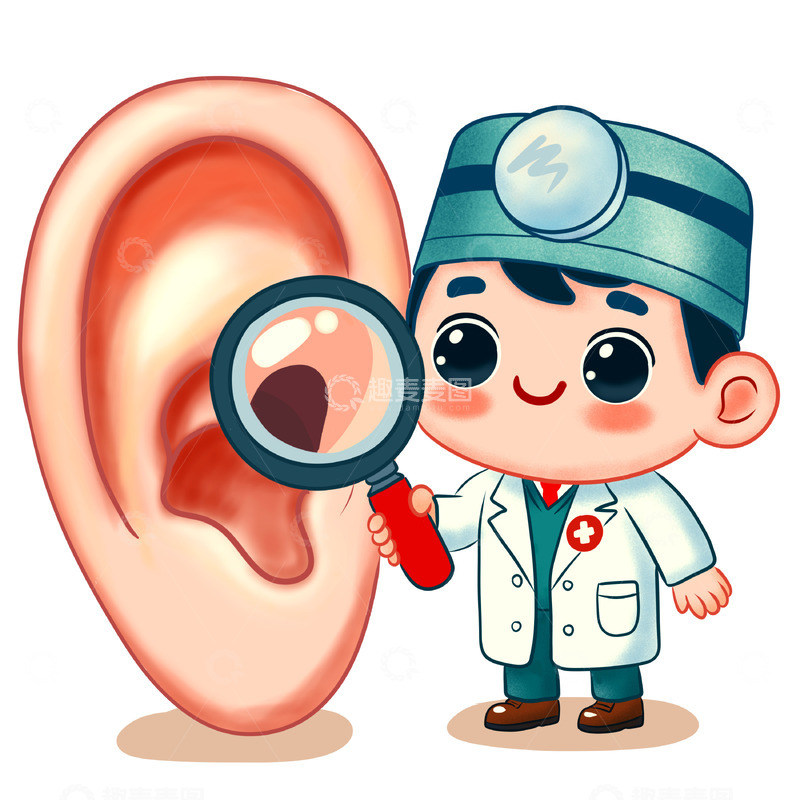 源文件下载【趣麦麦图】趣味医生在检查耳朵卡通图