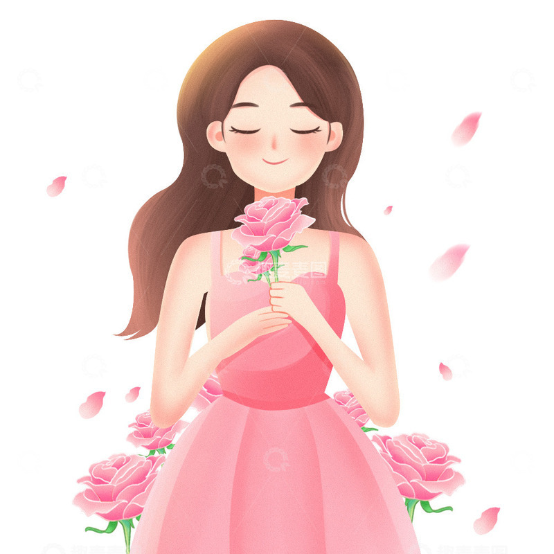 源文件下载【趣麦麦图】唯美妇女节玫瑰花瓣人物元素