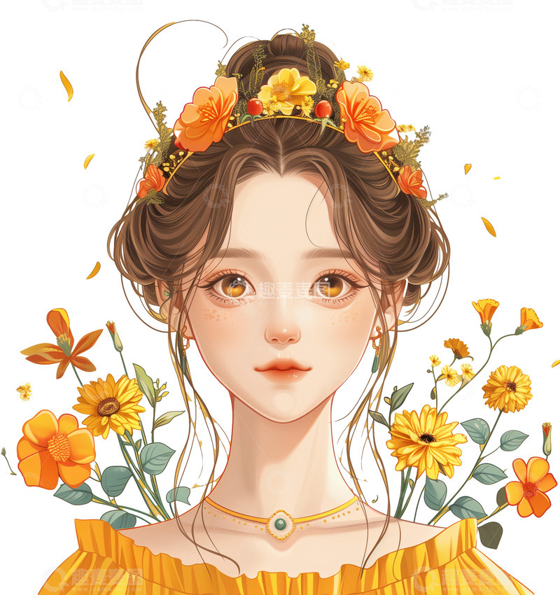 高清大图下载【趣麦麦图】38女神节妇女节抱鲜花插画