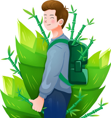 春天春游笋男孩人物场景