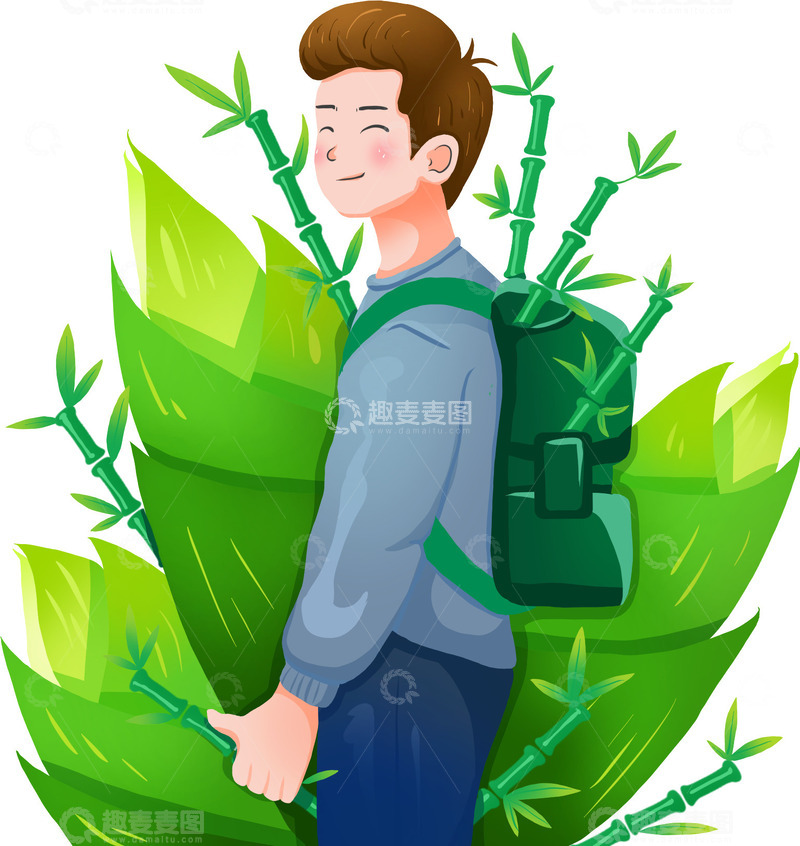 源文件下载【趣麦麦图】春天春游笋男孩人物场景