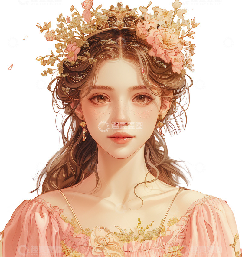 高清大图下载【趣麦麦图】38女神节妇女节抱鲜花女神插画